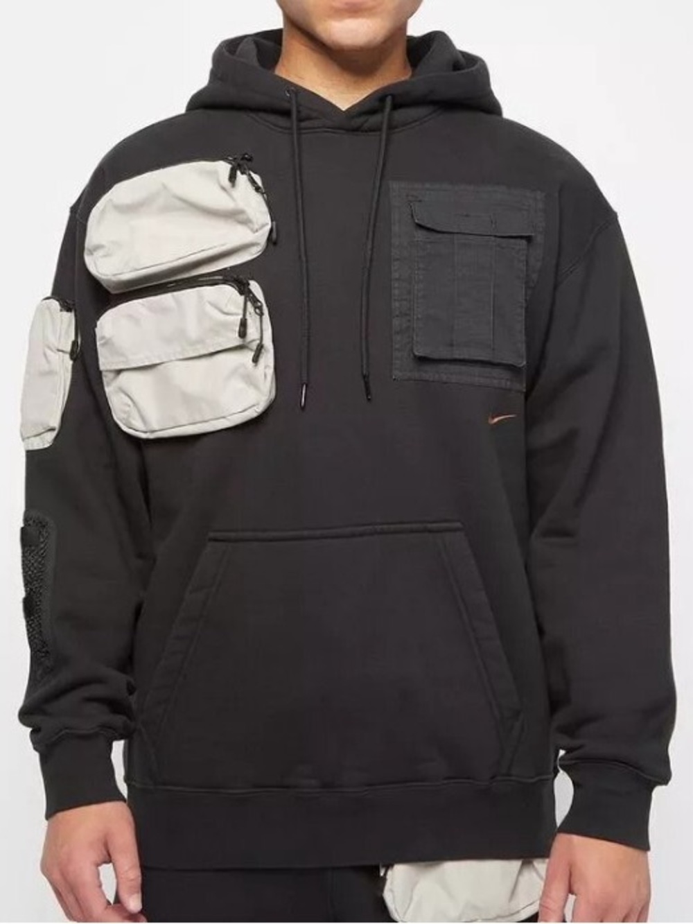 Nike Black Hoodie with Light Gray Utility Pouches